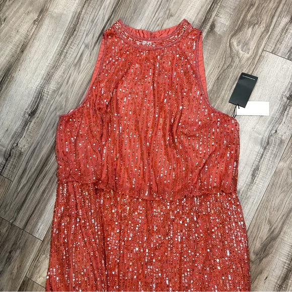 NWT Adrianna Papell Beaded Blouson Halter Dress - Sugar Poppy - Picture 7 of 10